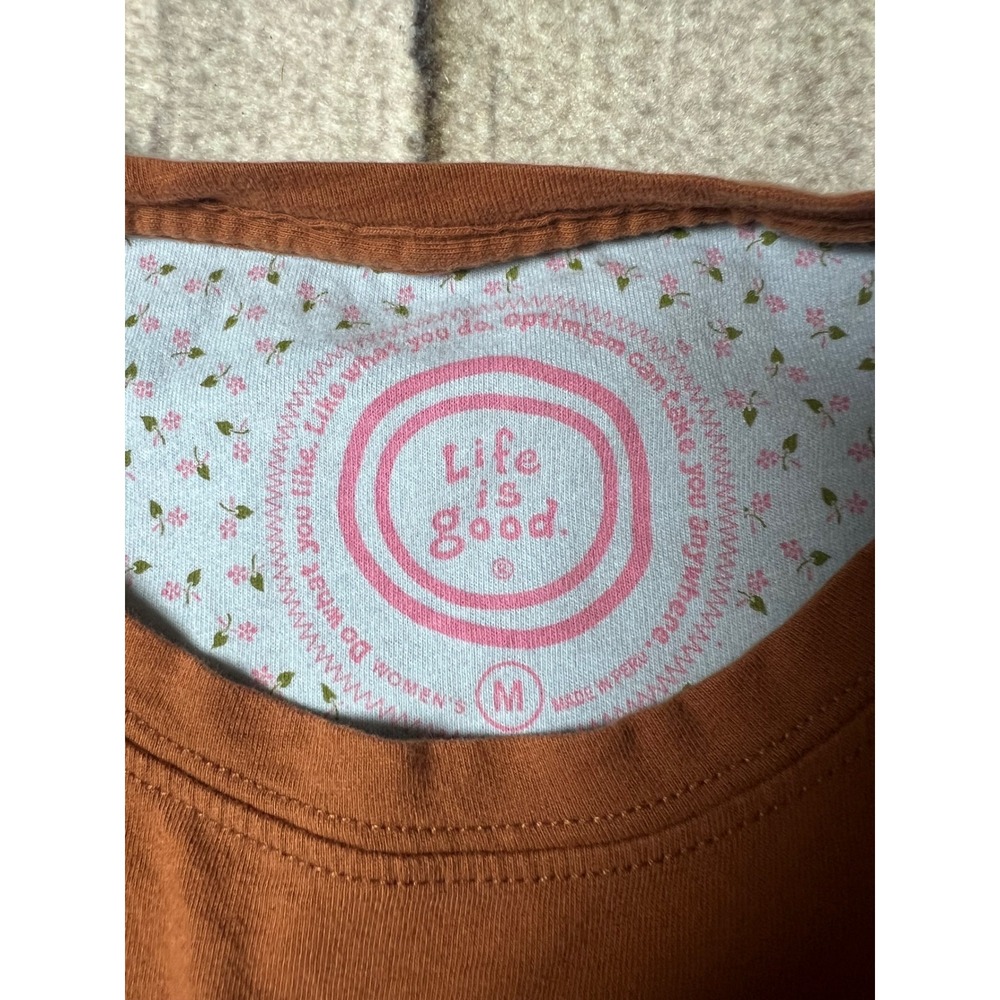 Life is Good Honey Long Sleeve Tee Women Medium Brown Boho Minimalist Cotton - Picture 4 of 8